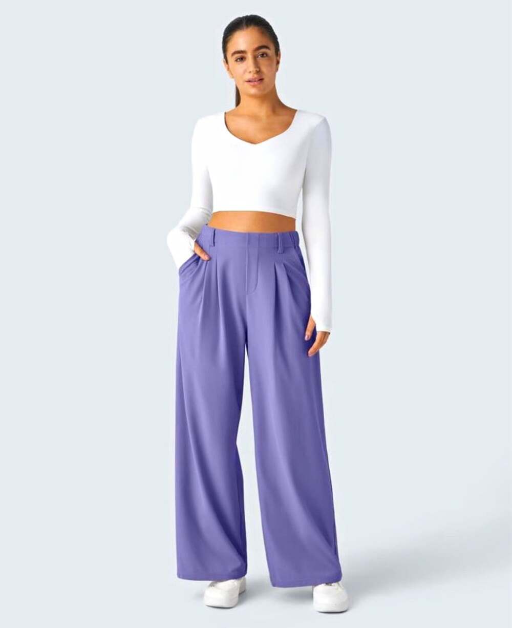 Halara Flex High Waisted Pocket Wide Leg Waffle Work Pant,Purple XL